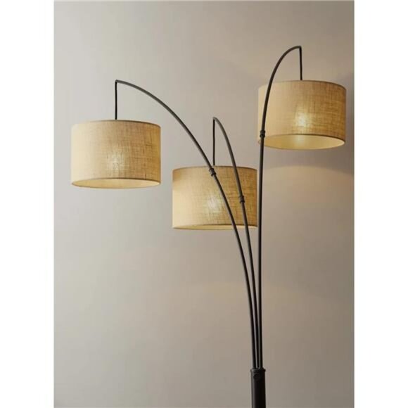 Trinity Arc Floor Lamp Antique Bronze Finish, Beige Burlap Home Decor Lamps - Picture 5 of 7